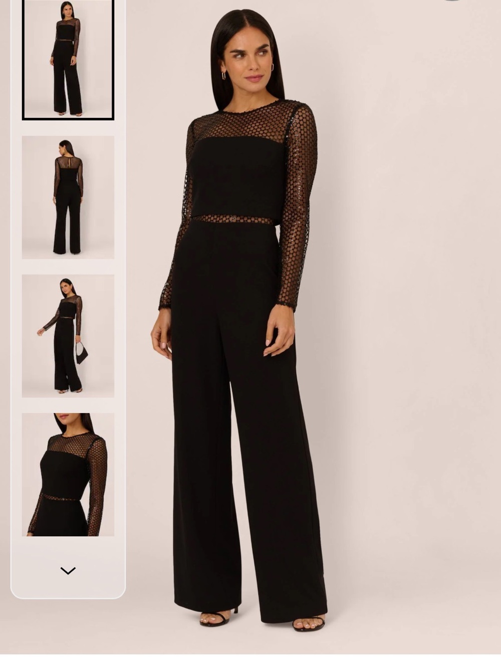 Adrianna Papell Black Mesh-Inset Wide-Leg Jumpsuit
